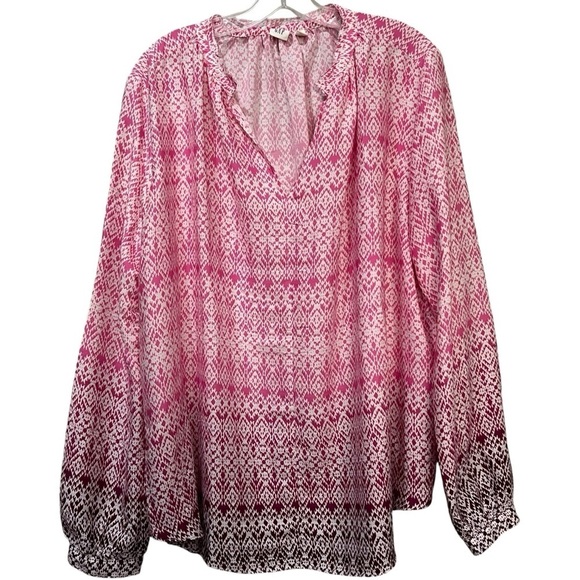 GAP Tops - Gap Large Tall Pink Purple Gradient Long Sleeve Flowy Secretary Blouse Y7